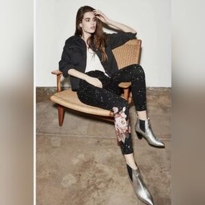 Joe's Jeans The Charlie  Black Ankle Skinny with Embroidered Floral Design